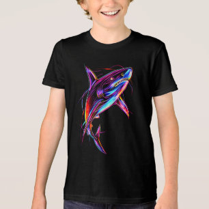 Camiseta Tubarão Neon Vibrante Oceano Digital Moderno