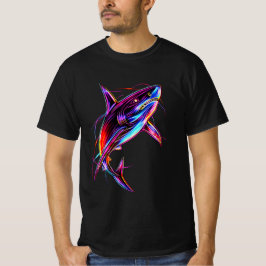 Camiseta Tubarão Neon Vibrante Oceano Digital Moderno