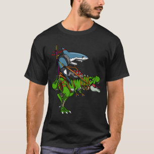 Camiseta Tubarão Ninja Montando Dinossauro T-Rex
