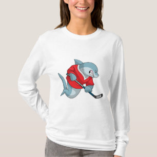 Camiseta Tubarão no hóquei no gelo com bastão de hóquei no