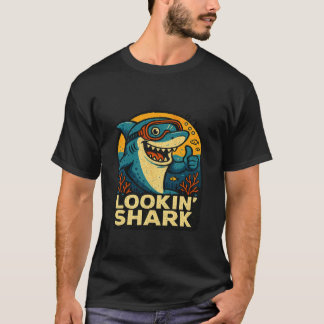 Camiseta Tubarão Olhando Design Divertido para Crianças Ama