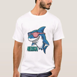 Camiseta Tubarão Patriótico 'Merica Óculos de Sol Bandeira 