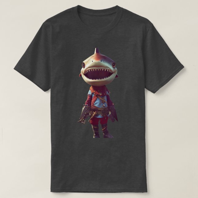 Camiseta Tubarão Pequeno E Adorável Antropomorfo De Outono (Frente do Design)