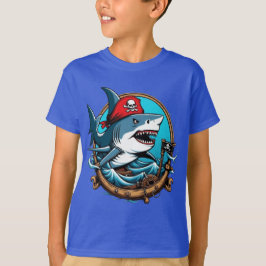 Camiseta Tubarão-pirata-gato num barco-T-Shirt