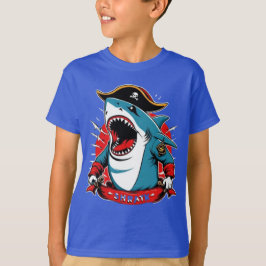 Camiseta Tubarão-pirata-gato num barco-T-Shirt