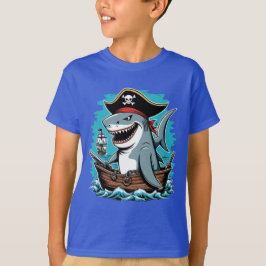 Camiseta Tubarão-pirata-gato num barco-T-Shirt