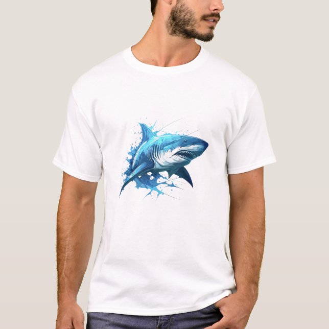 Camiseta Tubarão Retrato Animal Pintura Animal Oceano Selva (Frente)