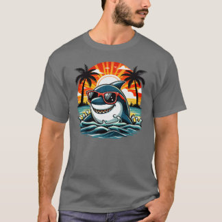 Camiseta Tubarão Retro com Óculos de Sol 70s 80s 90s Oceano
