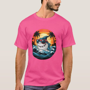 Camiseta Tubarão-retrô em óculos escuros Ocean Sunset 70s 8