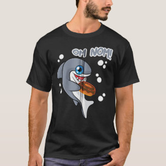 Camiseta Tubarão-rosquinha Kawaii Tubarões Om Nom Cake e Ca