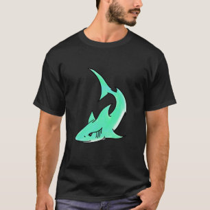 Camiseta tubarão sorridente desenho animado azul verde ocea