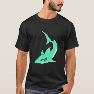 Camiseta tubarão sorridente desenho animado azul verde ocea