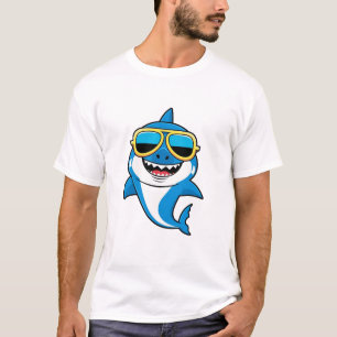 Camiseta Tubarão Surf sorridente com sombras - T-Shir de Ve
