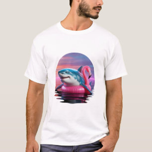 Camiseta Tubarão Vaporwave Feriado no Flamingo Piscina Floa