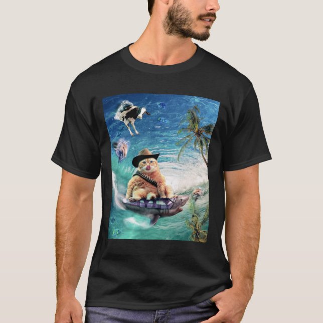 Camiseta Tubarão-Vidro-Gato surfando (Frente)