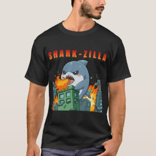 Camiseta Tubarãozilla Chibi Kaiju Destruindo Cidade