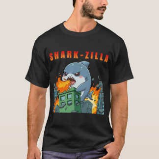 Camiseta Tubarãozilla Chibi Kaiju Destruindo Cidade