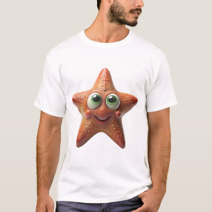 Camiseta Tubarãozinho & Estrela-do-Mar Design Fofo Oceano C