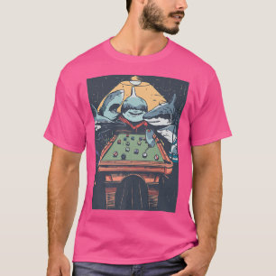 Camiseta Tubarões Engraçados Jogando PoolRetro Tubarão-Pisc
