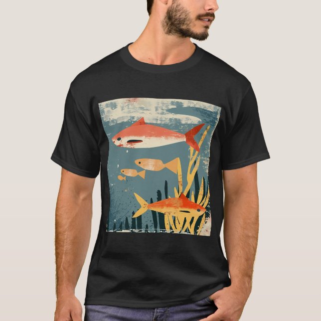 Camiseta Tubarões retrô com peixes pequenos (Frente)