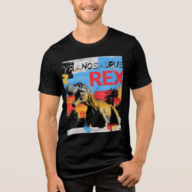 Camiseta Tubo-Pop de-Arte Retro-Arte de Tyrannosaurus Rex (Frente)