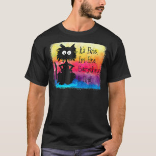 Camiseta Tudo Bem Estou Bem Tudo Está Bem Gato Preto Gravat