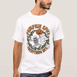 Camiseta Tudo Bom de Tempero de Abóbora Esqueleto de Hallow