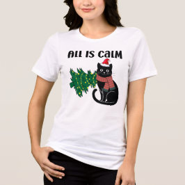 Camiseta Tudo Calmo Natal Gato Preto Engraçado