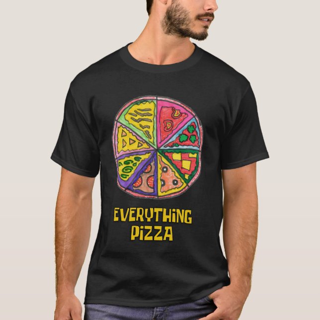Camiseta Tudo de Pizza Art. Trabalho de Kareem (Frente)
