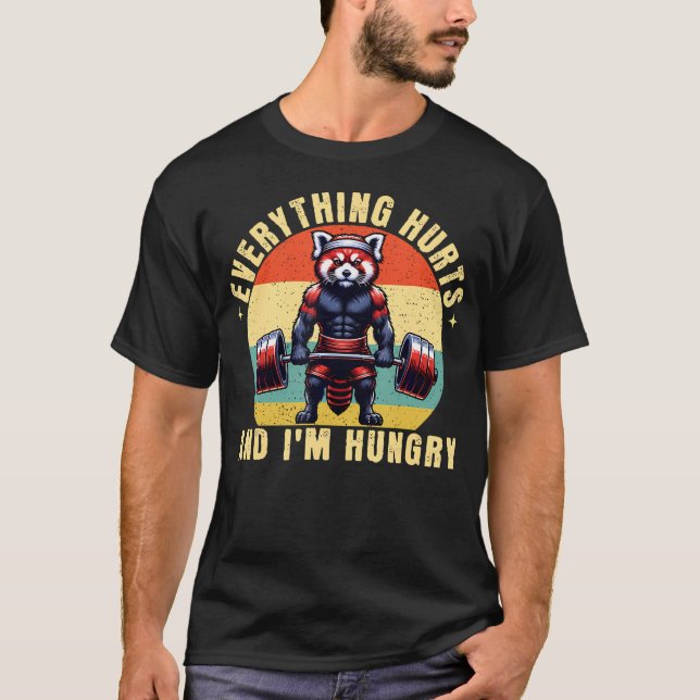 Camiseta Tudo Dói E Estou Com Fome Panda Vermelho Academia  (Frente)