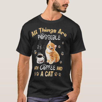 Camiseta Tudo é possível com café e gatos