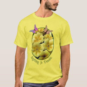 Camiseta Tudo É Possível Flores Primosas Borboletas