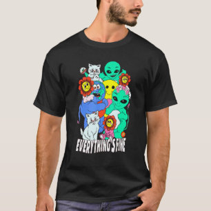 Camiseta Tudo Está Bem Gato Alien Flor Fofa