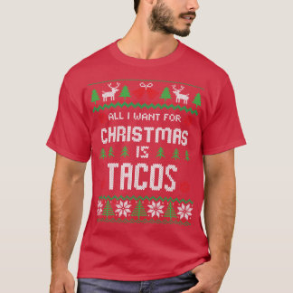Camiseta Tudo que eu quero no Natal é Tacos Ugly Christmas