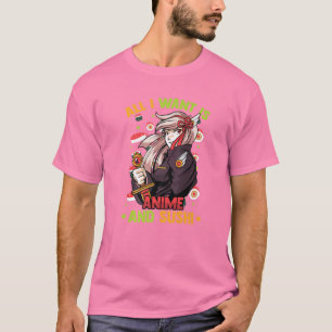 Camiseta Tudo Que Quero É Anime E Sushi - Garota Kawaii Bon