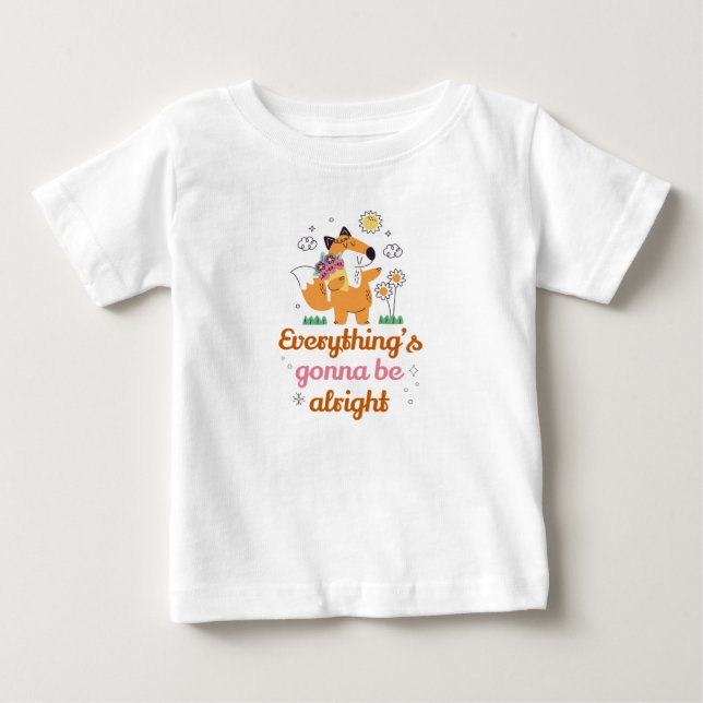 Camiseta Tudo Vai Ficar Bem Raposa Flores Nuvens Sol (Frente)