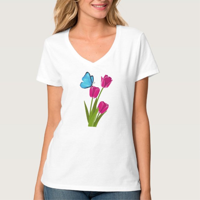 Camiseta Tulipa e Borboleta para Meninas (Frente)