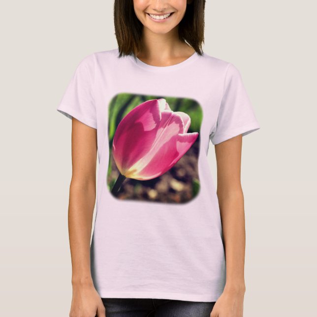 Camiseta Tulipa Rosa Natureza Floral (Frente)