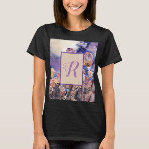 Camiseta Tulipas cor-de-rosa púrpura monograma personaliz
