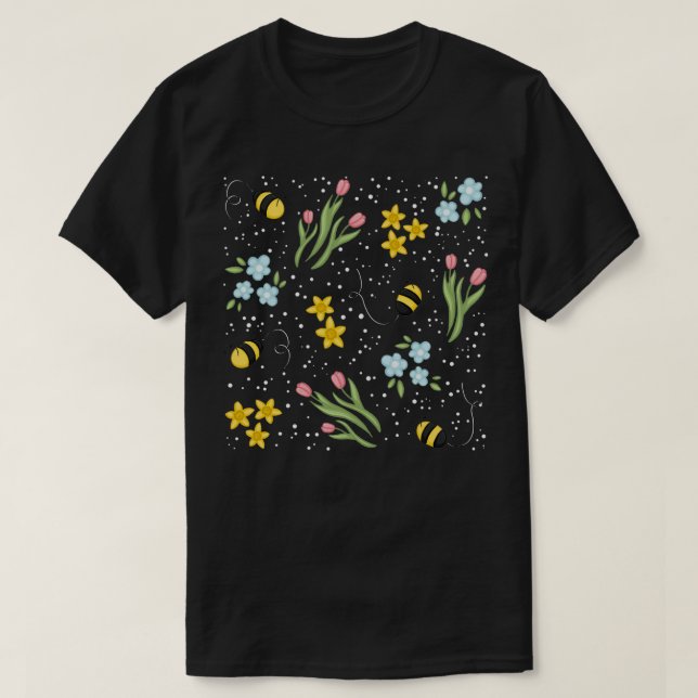 Camiseta Tulipas de abelha-Primavera e Daffodils de abelha- (Frente do Design)