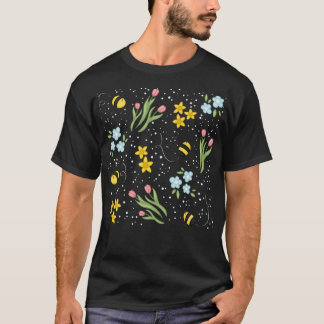 Camiseta Tulipas de abelha-Primavera e Daffodils de abelha-
