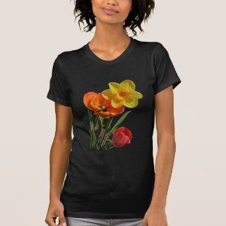 Camiseta Tulipas vermelhas e flores de narciso amarelo