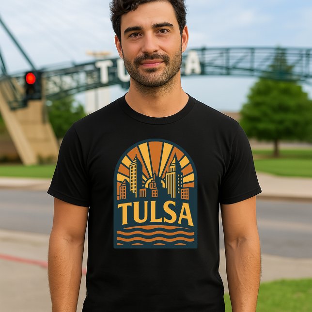 Camiseta Tulsa Oklahoma Retro Art Deco Emblem (Criador carregado)