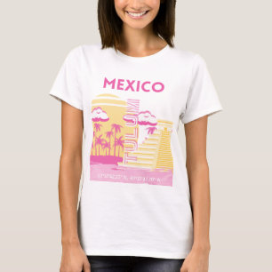 Camiseta Tulum, Viagem, Arte de Esquema, Rosa