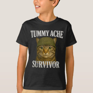 Camiseta Tummy Ache Sobrevivente Cat Meme Engraçado Giften 
