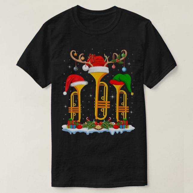 Camiseta Tumpet Music Lover Xmas Lighting Papais noeis Trum (Frente do Design)