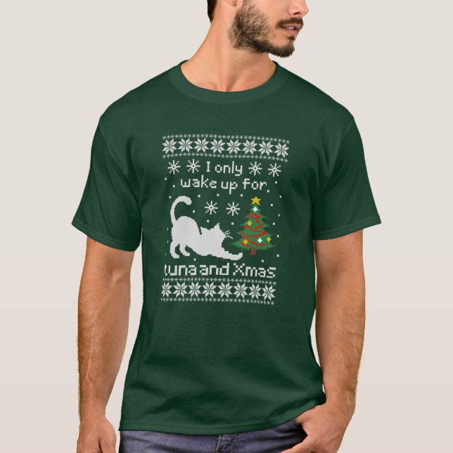 Camiseta Tuna & Xmas – Pixel Cat Ugly Christmas  (Frente)