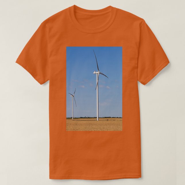Camiseta turbinas eólicas no campo de trigo (Frente do Design)