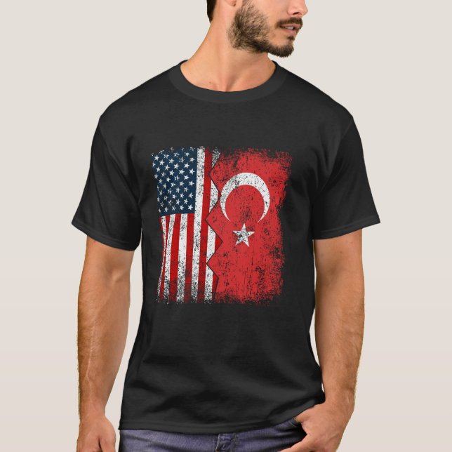 Camiseta Turca Roota Metade da América Bandeira Turquia Fl (Frente)
