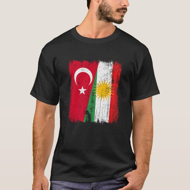 Camiseta Turco Curdistão Meia Bandeira Turca Heritag Curda (Frente)